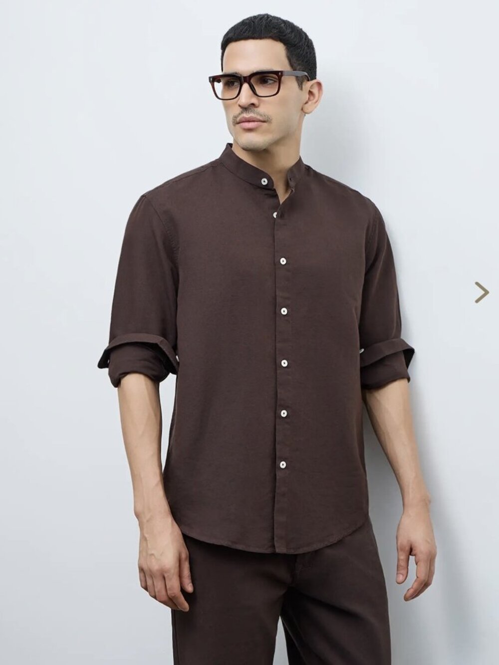 Ascot Linen Blend Brown Long Sleeve Button Down Shirt Men's Large Relaxed Fit